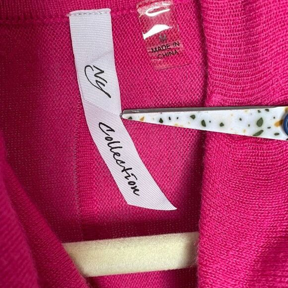 NY Collection Sweater Cowl Neck Fringe Tunic Pink M - Picture 4 of 8